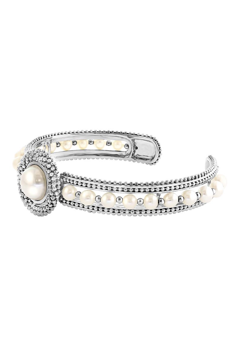 Sterling Silver Cultured Freshwater Pearl Cuff Bracelet, Alternate, color, WHITE