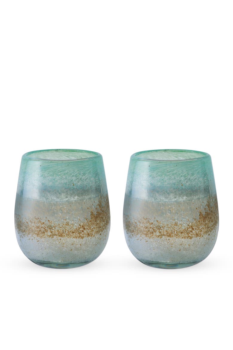 Segunda Vida Playa Bonita Recycled Stemless Wine Glasses Set of 2, Main, color, Blue