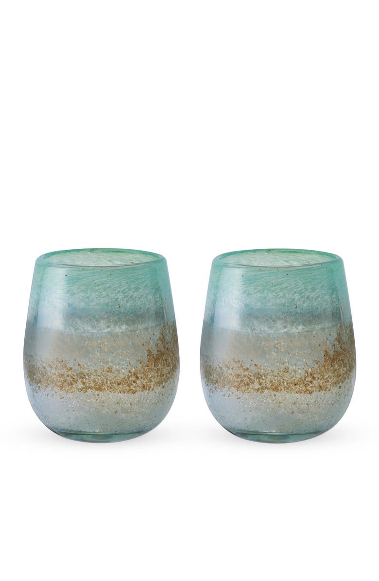 TWINE Segunda Vida Playa Bonita Recycled Stemless Wine Glasses Set of 2, Main, color, Blue