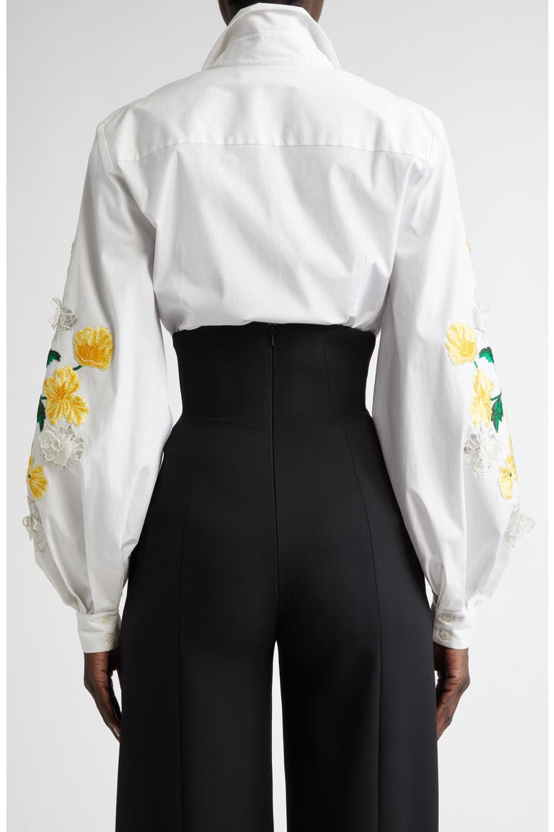 Embroidered Sleeve Stretch Cotton Button-Up Shirt, Alternate, color, WHITE MULTI