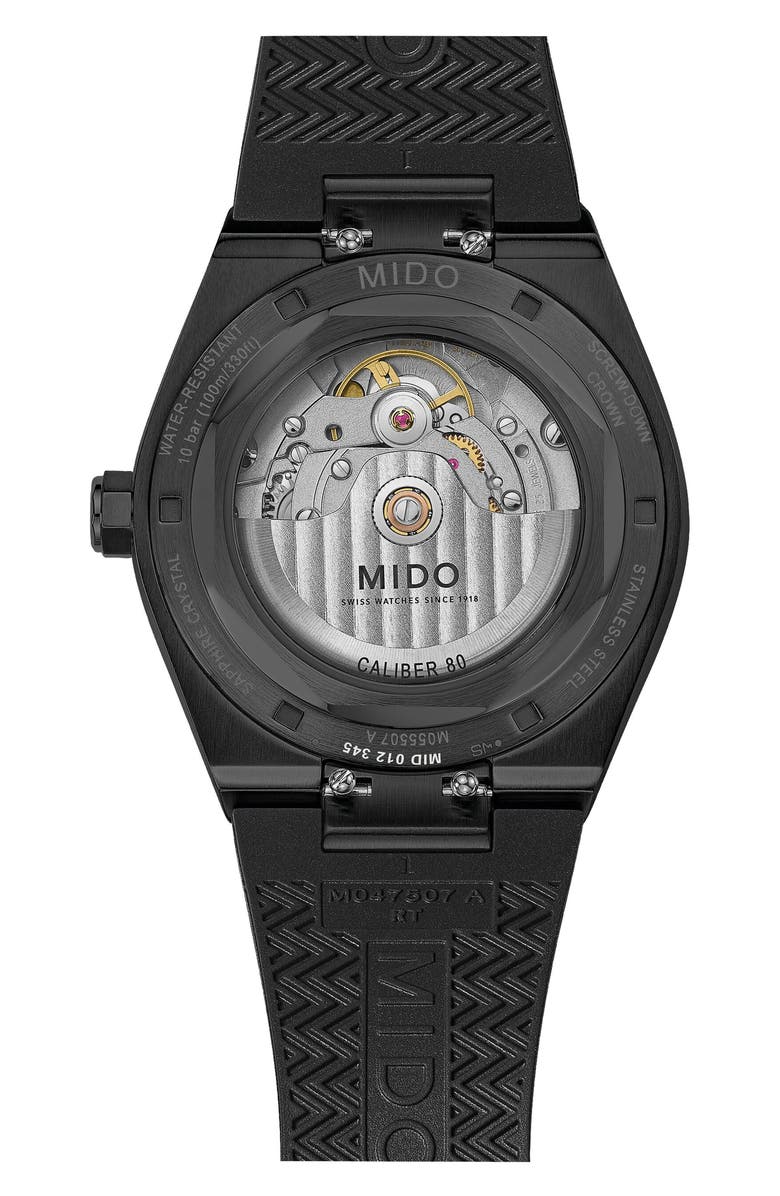 MIDO Multifort 8 One Crown Automatic Rubber Strap Watch, 40mm, Alternate, color, Black