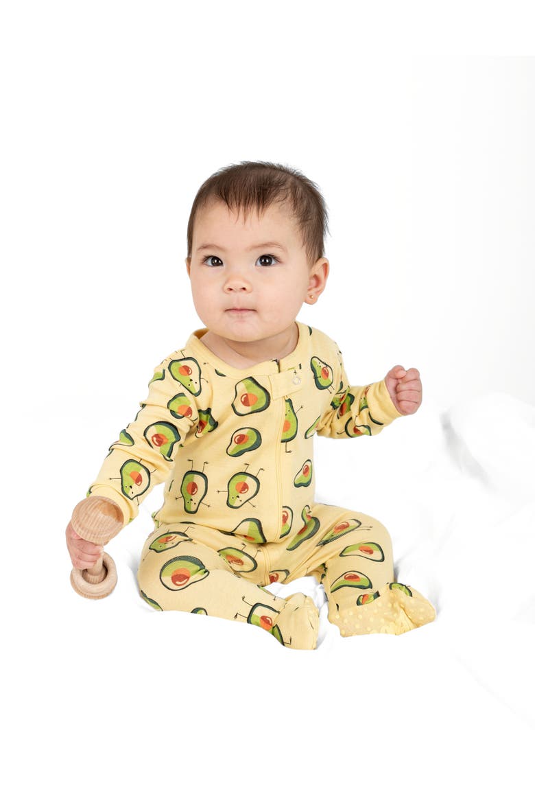 Kids Footed Cotton Matching Family Pajamas, Nature & Water Prints, Alternate, color, Avocado