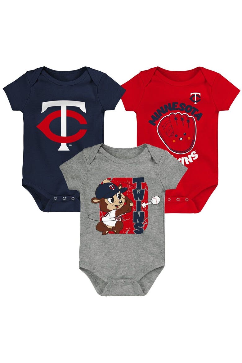 Newborn & Infant Navy/Red/Gray Minnesota Twins Change Up 3-Pack Bodysuit Set, Main, color, Navy
