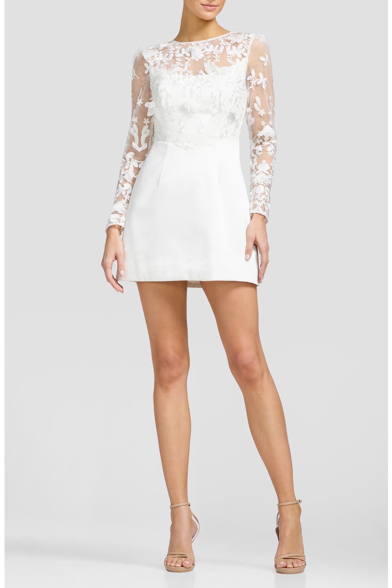 Patty Floral Appliqué Long Sleeve Minidress, Main, color, OFF WHITE