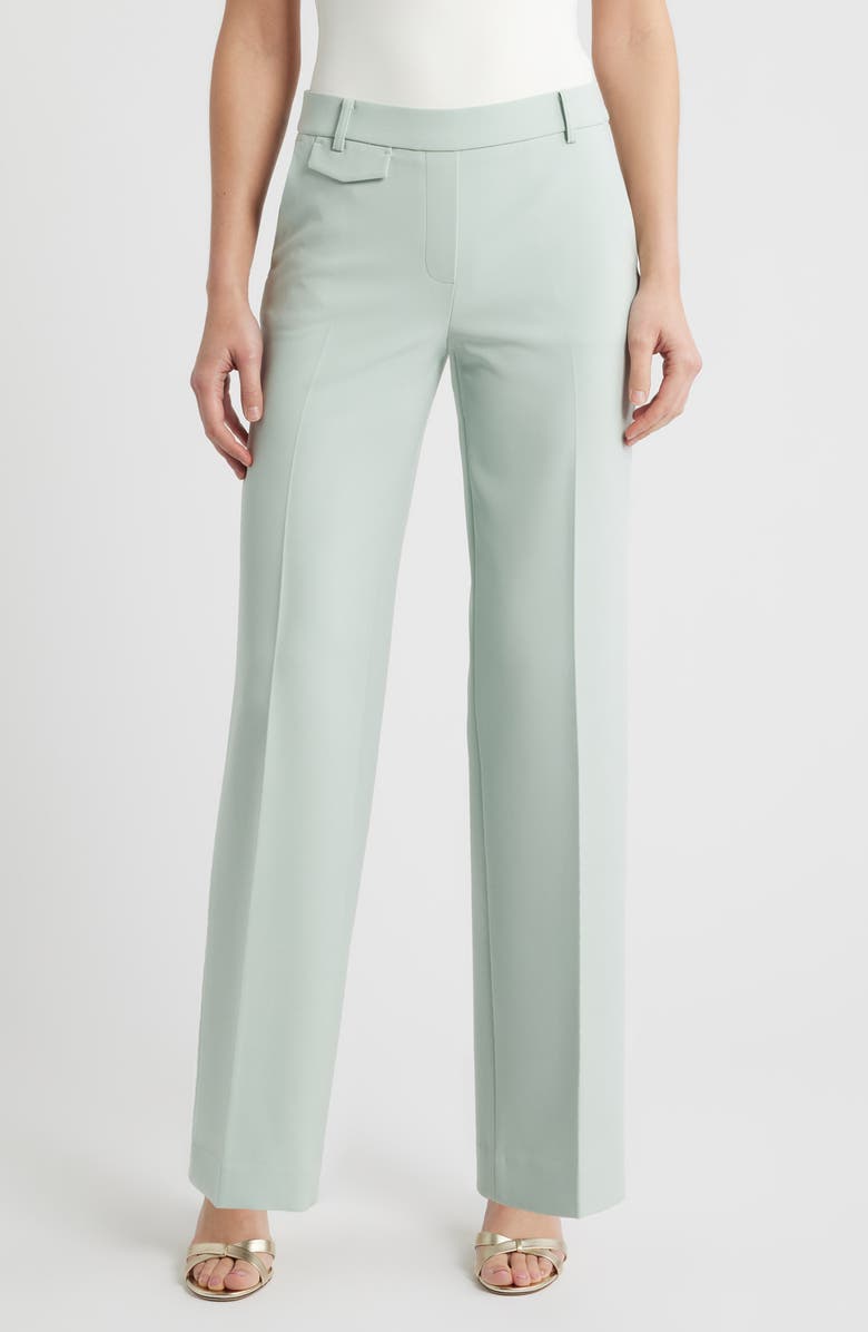 Anne Klein High Waist Wide Leg Pull-On Pants, Main, color, Soft Aloe