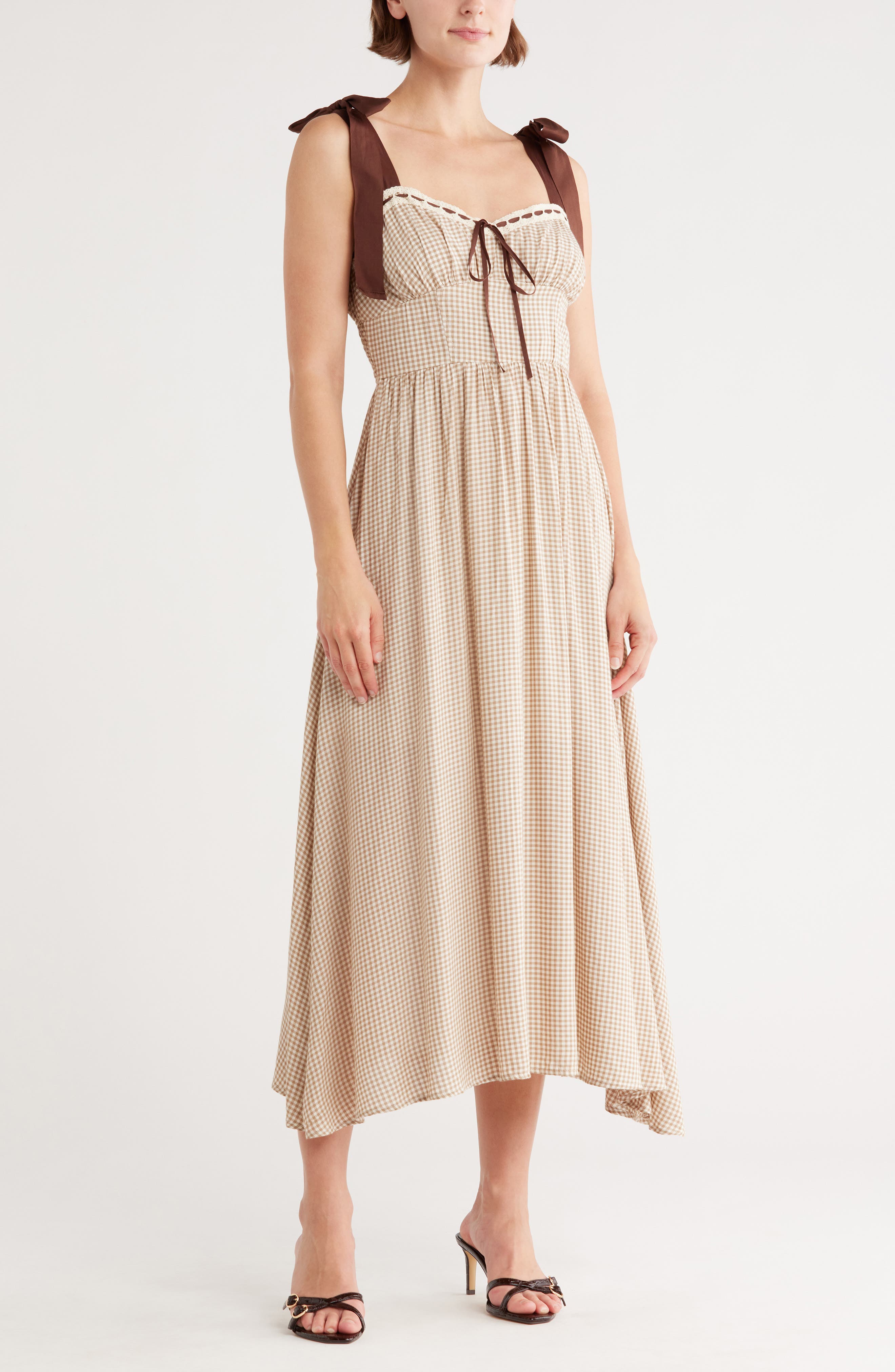 Blu Pepper Gingham Tie Strap Fit & Flare Sundress