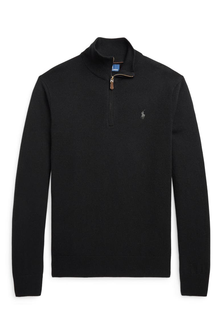 Regular Fit Wool Quarter Zip Sweater, Alternate, color, POLO BLACK