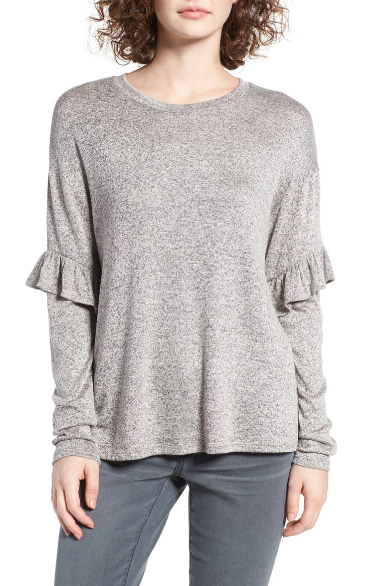 Ruffle Long Sleeve Top, Main, color, MOCHA/ BLACK