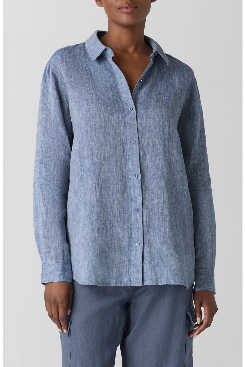 Classic Longline Organic Linen Chambray Button-Up Shirt, Main, color, CHAMBRAY