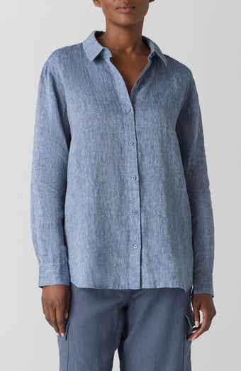 Classic Longline Organic Linen Chambray Button-Up Shirt