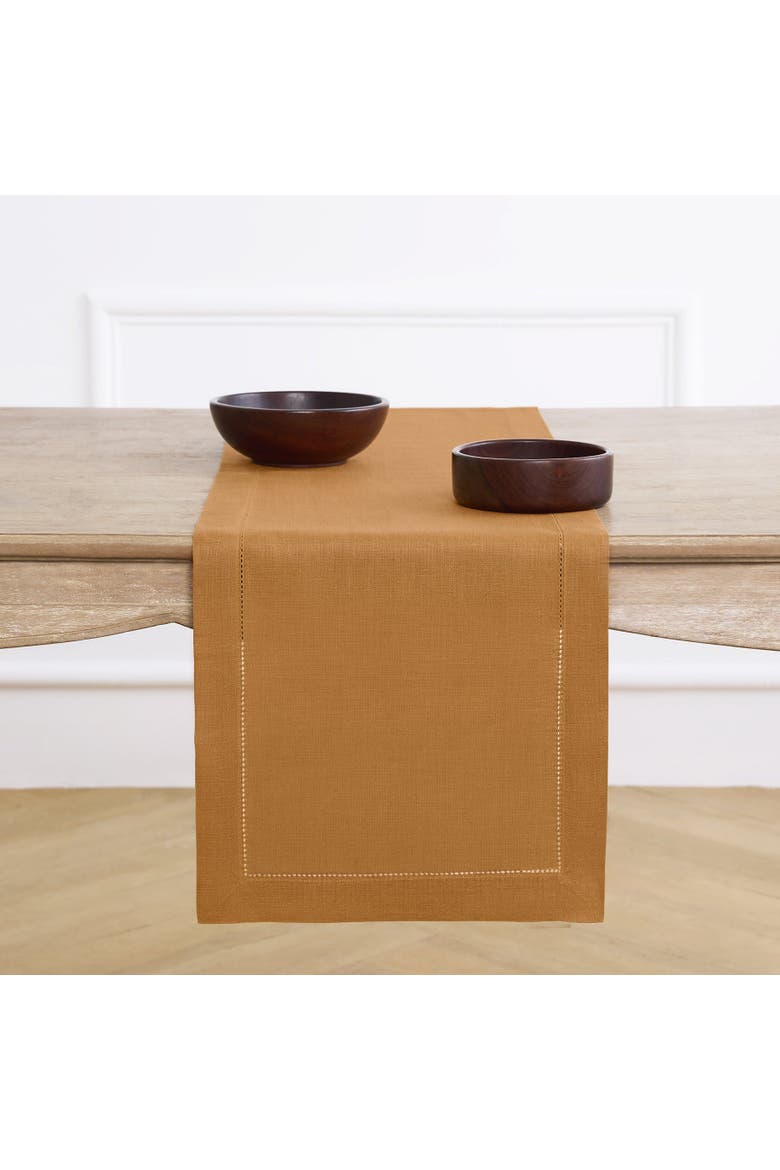 Linen Table Runner - Classic Hemstitch, Alternate, color, Brown Sugar