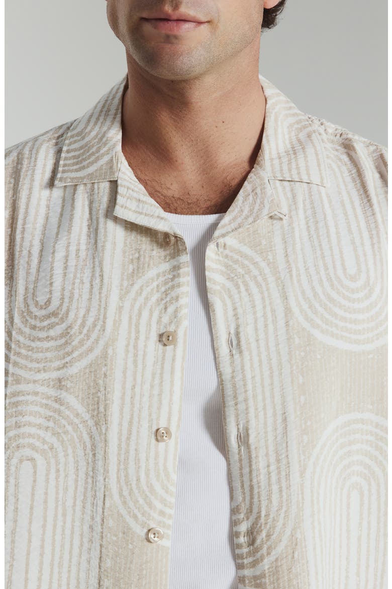 Adrien Geometric Print Camp Shirt, Alternate, color, SAND
