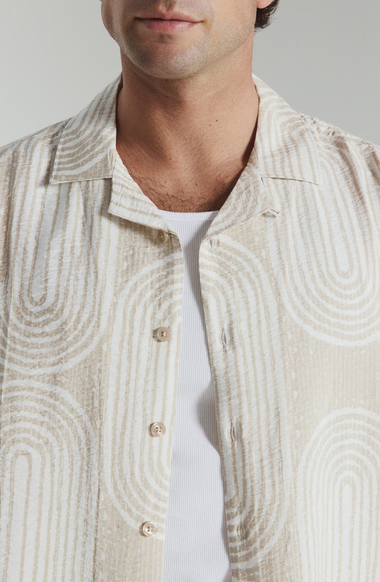 7 Diamonds Adrien Geometric Print Camp Shirt, Alternate, color, Sand
