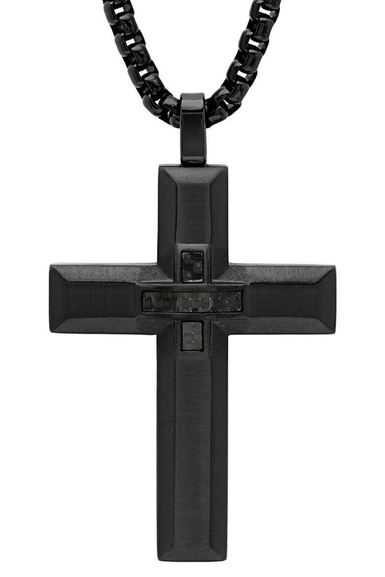 Stainless Steel Cross Pendant Necklace, Alternate, color, BLACK