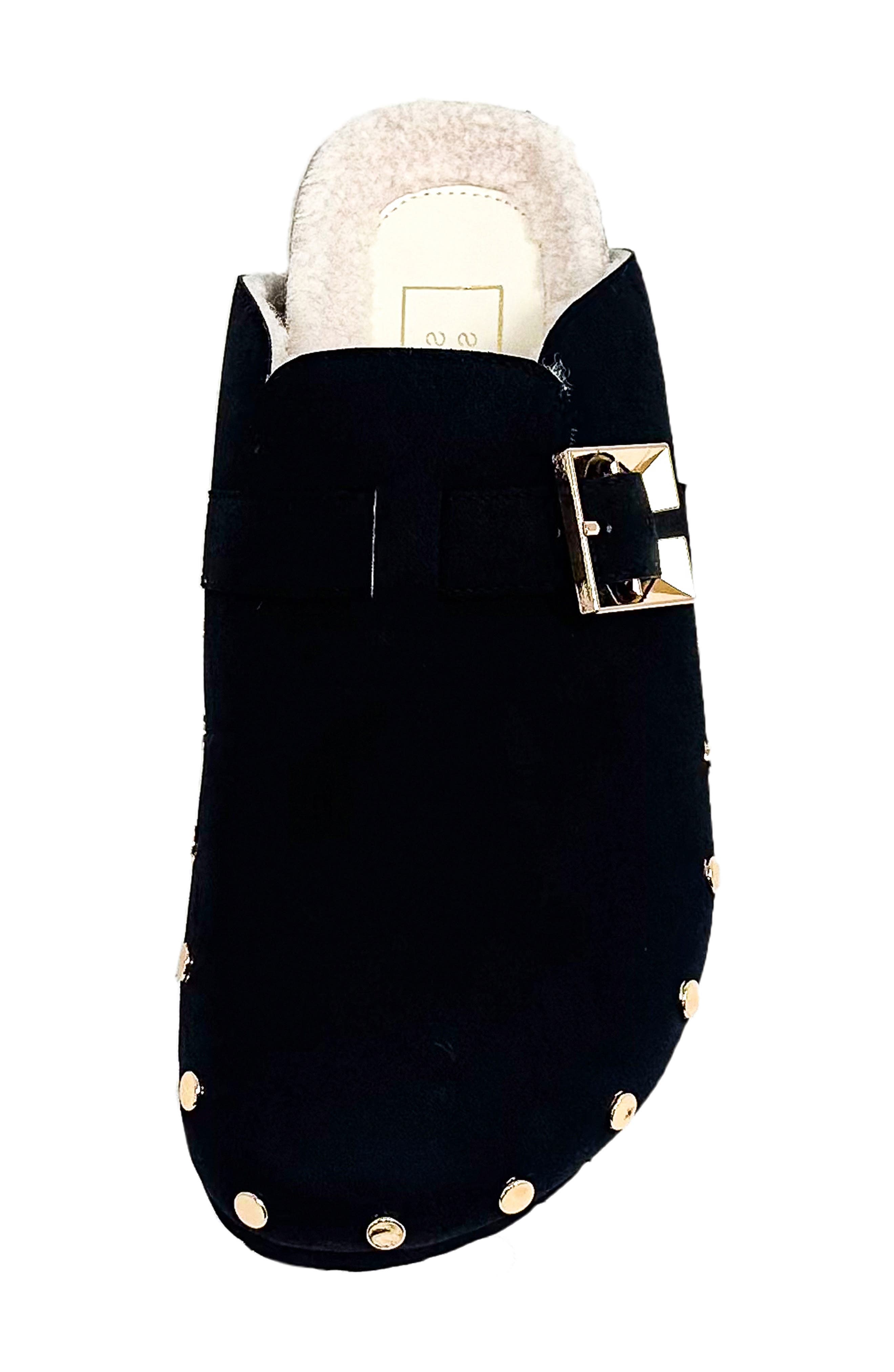 SHUSHOP Tori Faux Shearling Lined Clog, Alternate, color, Black Suede