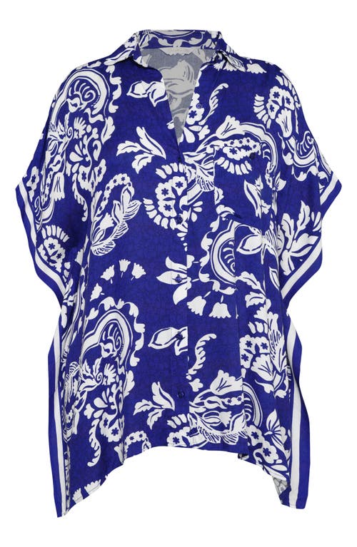 Sunshine 79 Flower Resort Cover-up Shirt In Blue