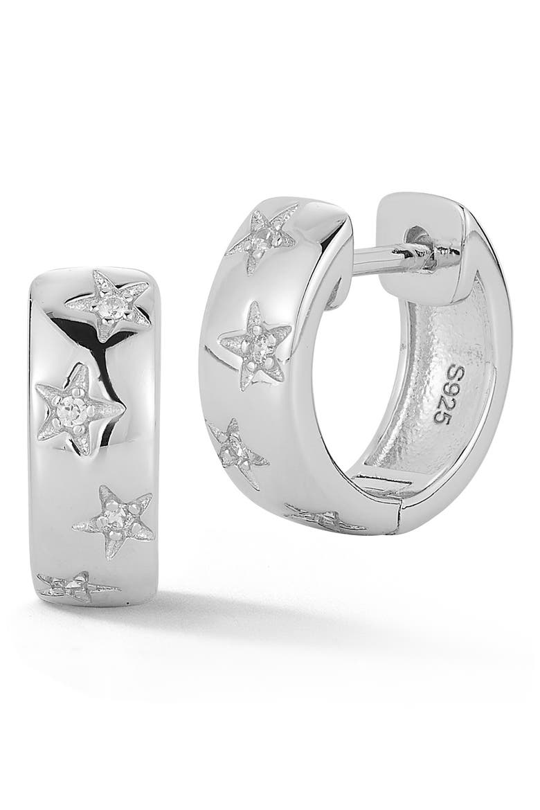 Bold Star Cubic Zirconia Huggie Hoop Earrings, Main, color, SILVER