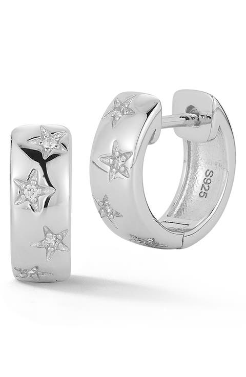 Bold Star Cubic Zirconia Huggie Hoop Earrings