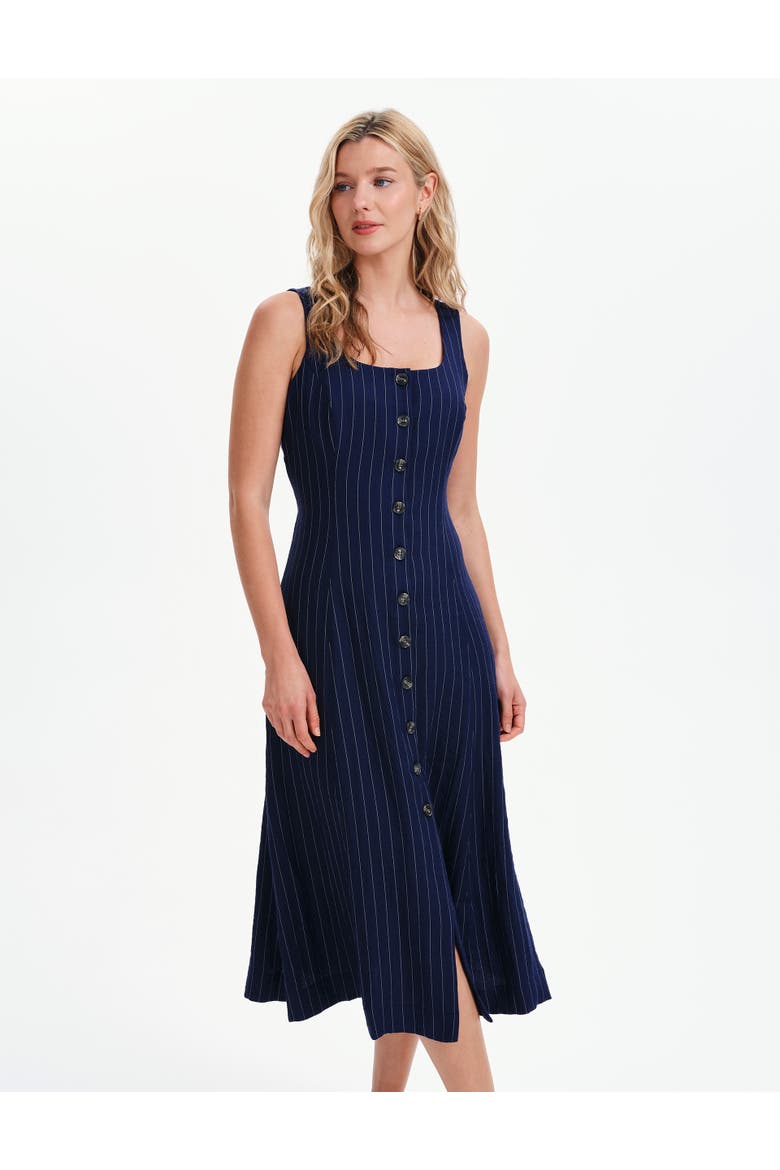 Jillian Stripe Button Through Dress, Alternate, color, Navy Stripe