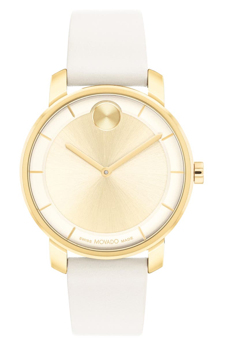 Movado Bold Access Museum Dot Leather Strap Watch, 34mm, Main, color, Gold