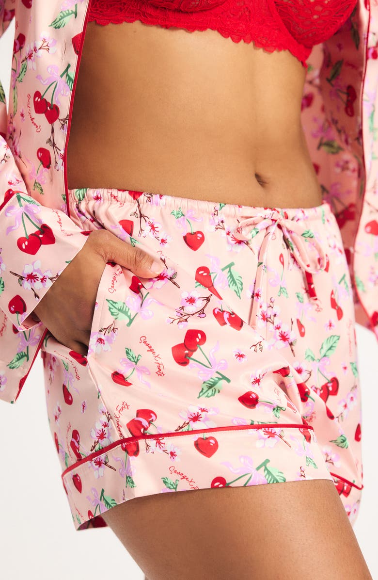 SAVAGE X FENTY Satin Ever After Cuffed Pajama Shorts, Alternate, color, Retro Rose Lil Tart Print