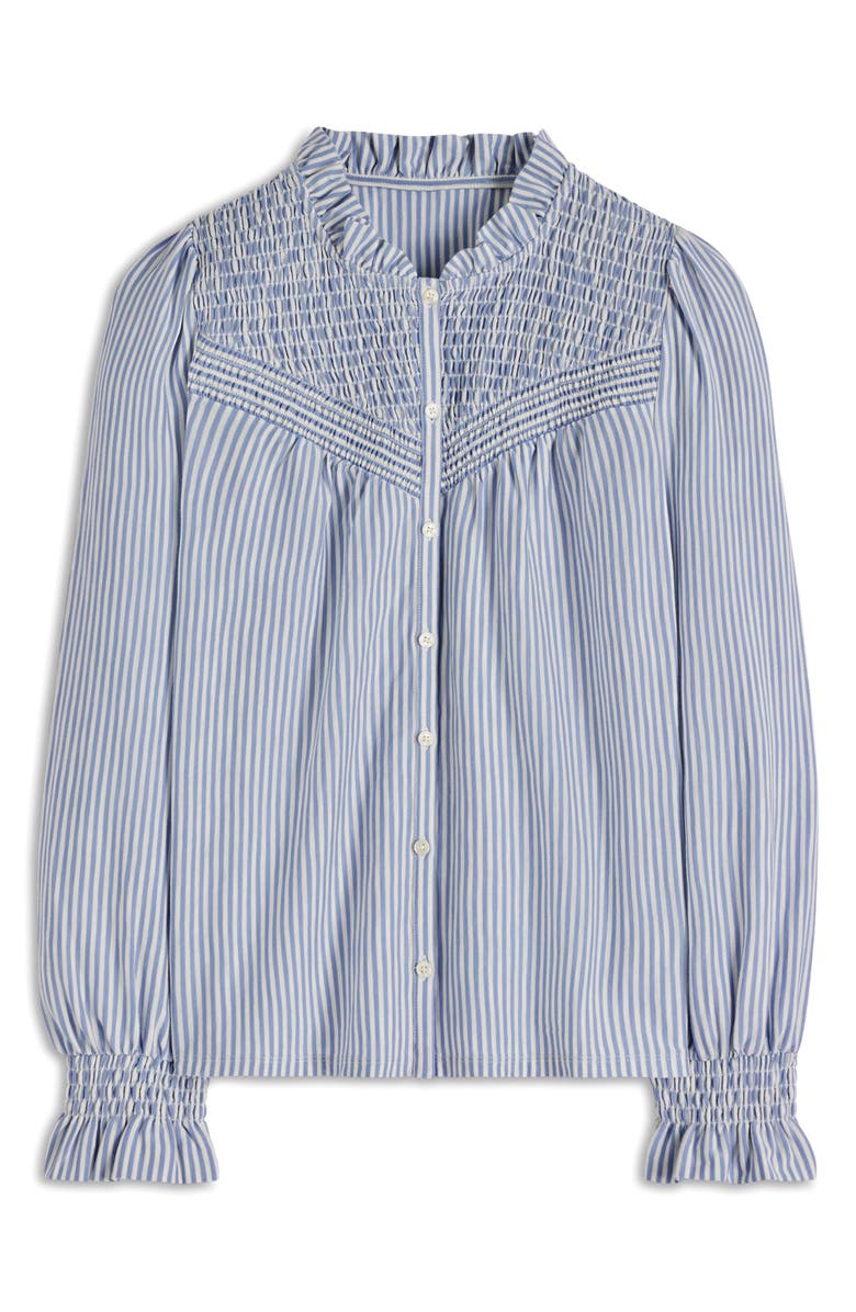 Boden Stripe Smocked Yoke Button-Up Blouse, Alternate, color, Blue And Ivory Stripe