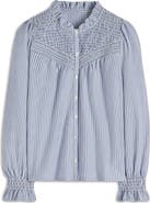 Boden Stripe Smocked Yoke Button-Up Blouse