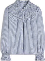 Boden Stripe Smocked Yoke Button-Up Blouse