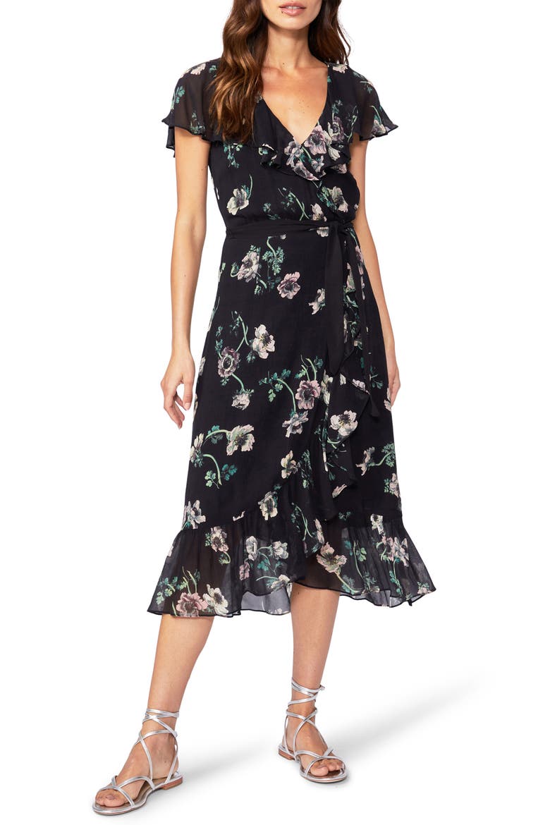 Palisades Cap Sleeve Silk Wrap Dress, Alternate, color, BLK MLTI