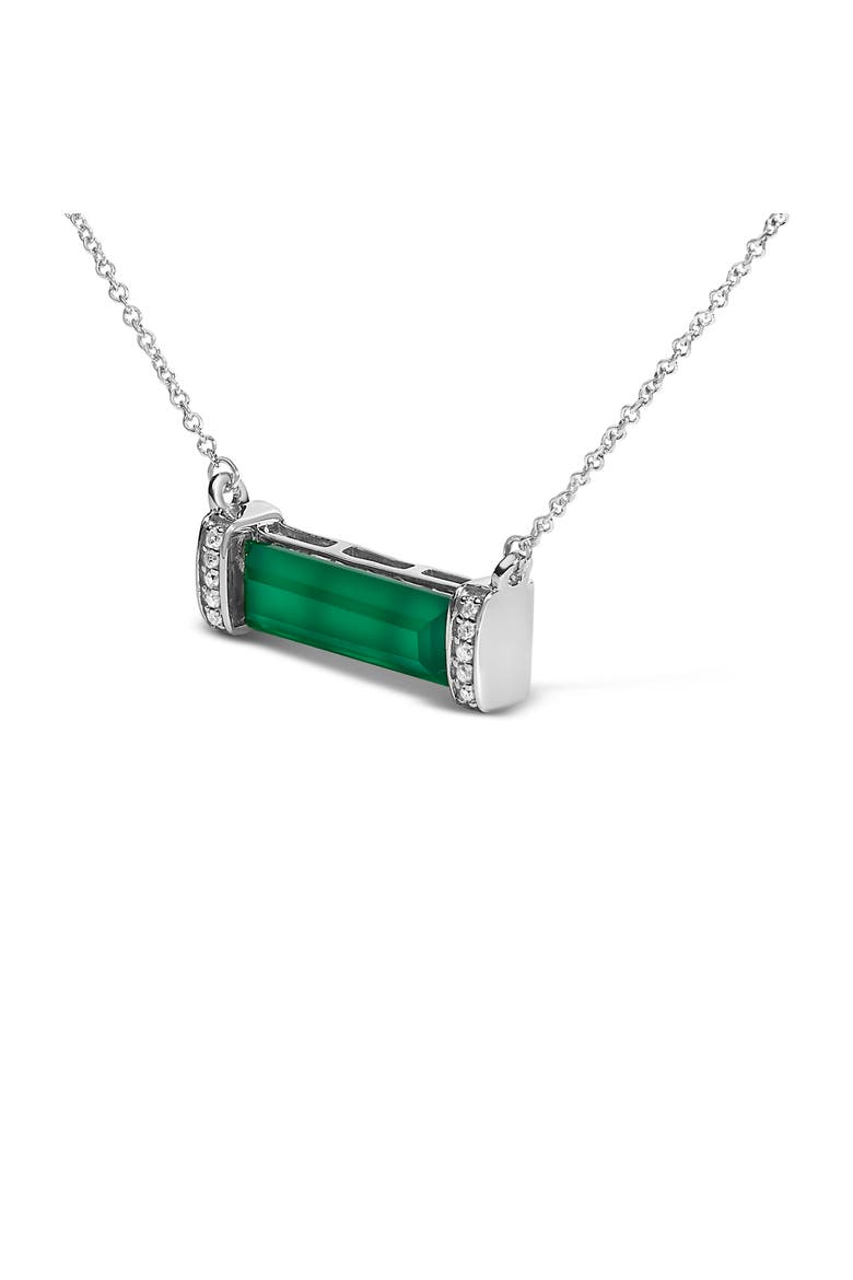Sterling Silver Diamond Accent and Green Agate Bar Pendant Necklace, Alternate, color, Silver