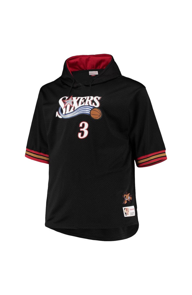 Mitchell & Ness Men's Mitchell & Ness Allen Iverson Black/Red Philadelphia 76ers Big & Tall Name & Number Short Sleeve Hoodie, Alternate, color, 