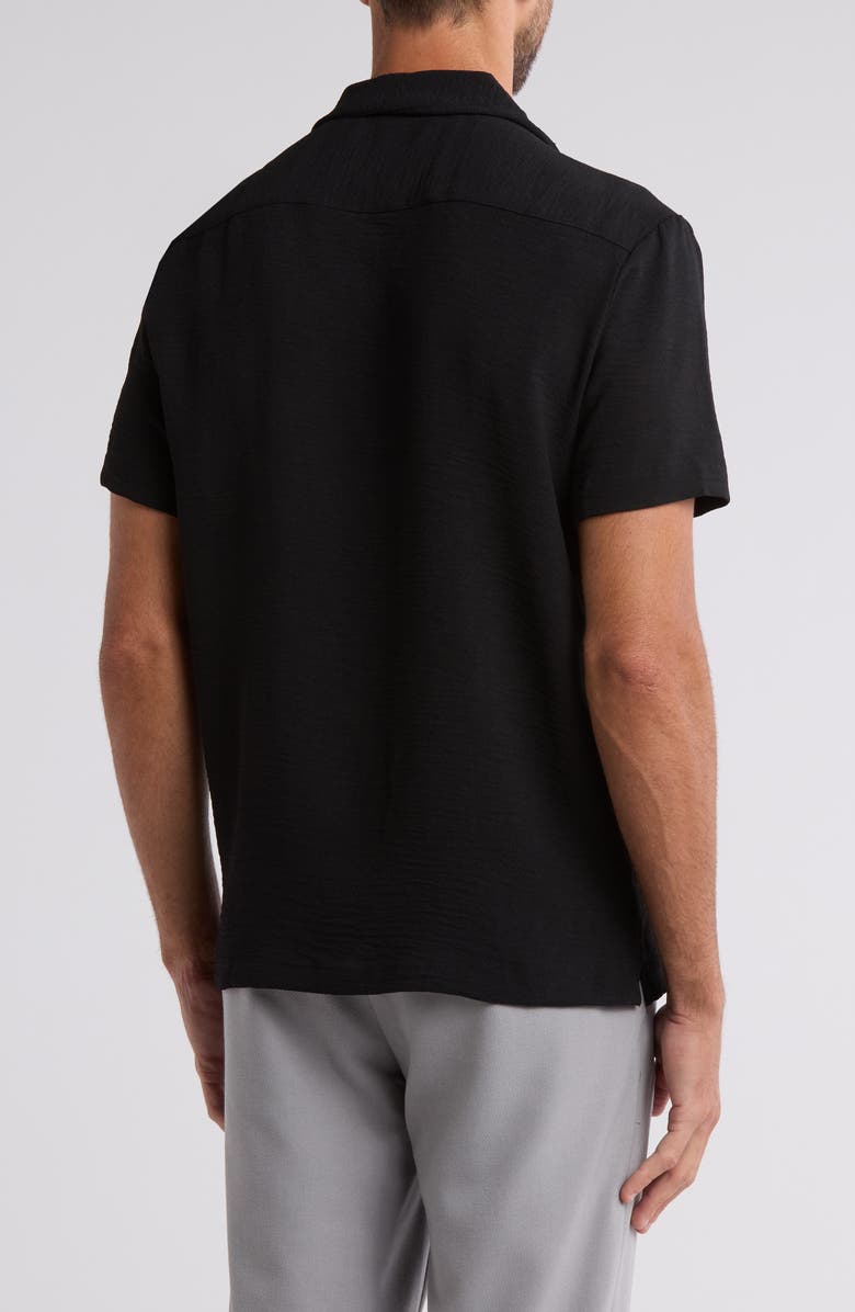 DENIM AND FLOWER Texture Short Sleeve Button-Up Shirt, Alternate, color, Black