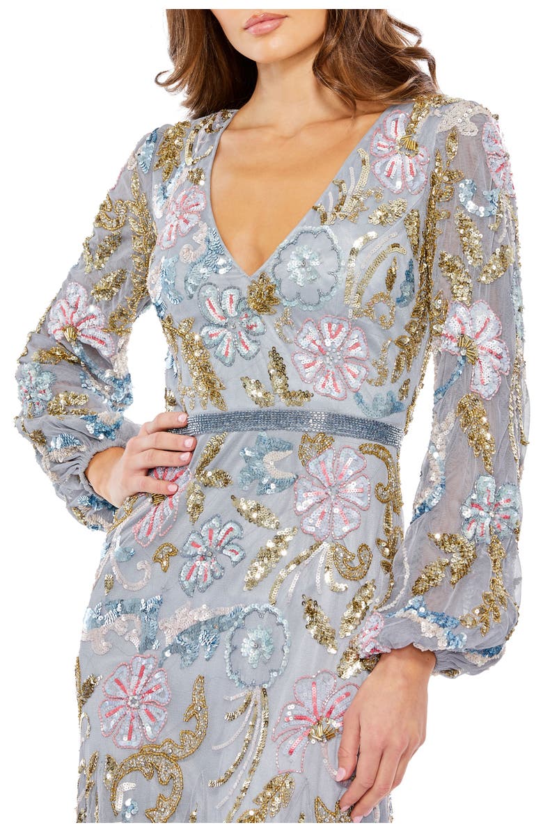 Mac Duggal Elegant Long Cuff Sleeve Embellished Midi Dress, Alternate, color, 