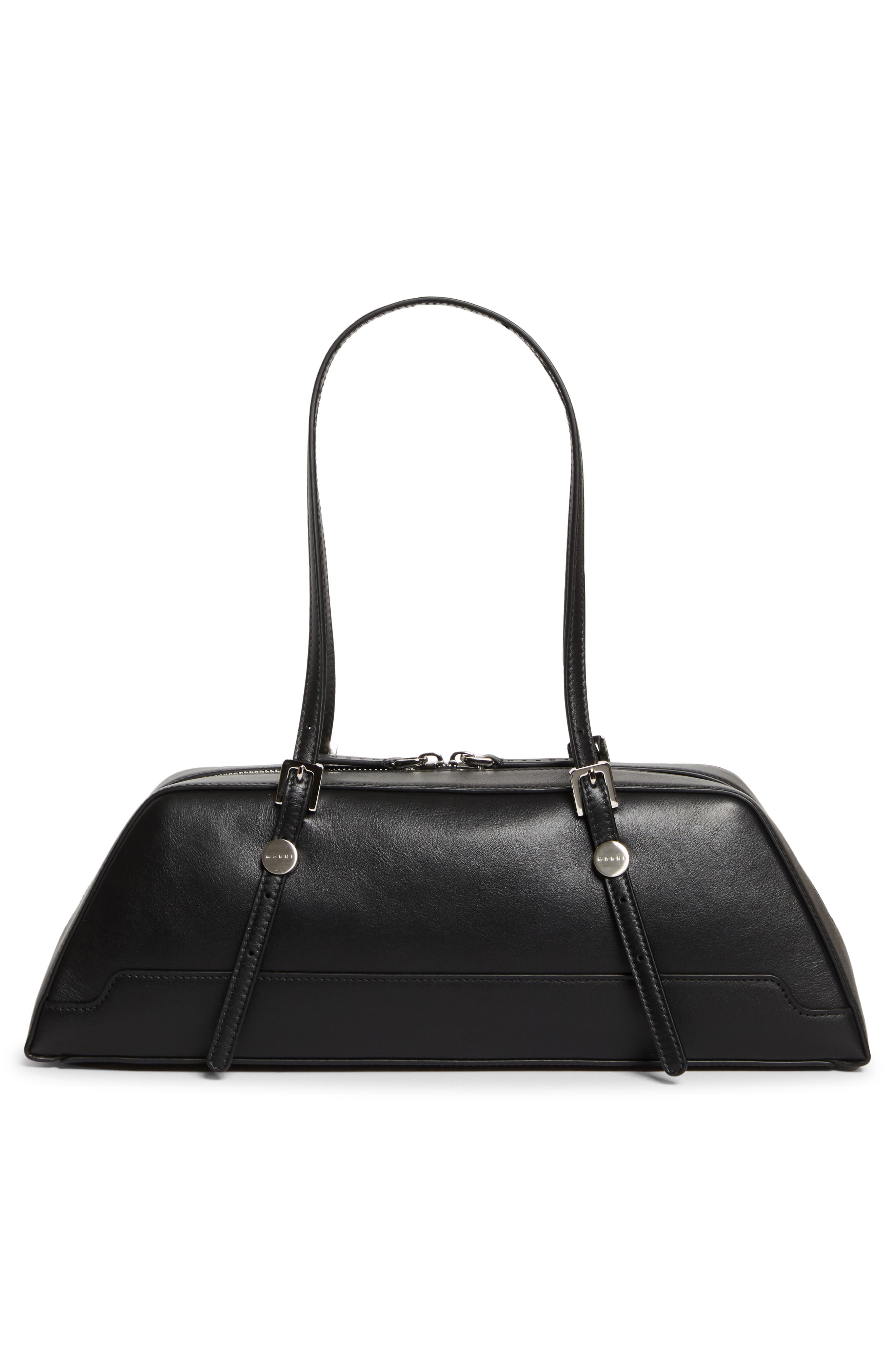 Marni East/West Duffle Leather Shoulder Bag, Alternate, color, Black