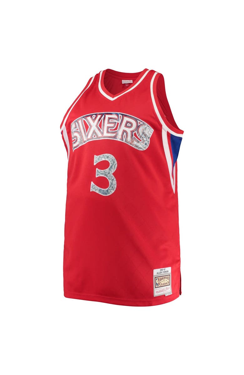 Mitchell & Ness Men's Mitchell & Ness Allen Iverson Red Philadelphia 76ers Big & Tall 1996/97 NBA 75th Anniversary Diamond Swingman Jersey, Alternate, color,