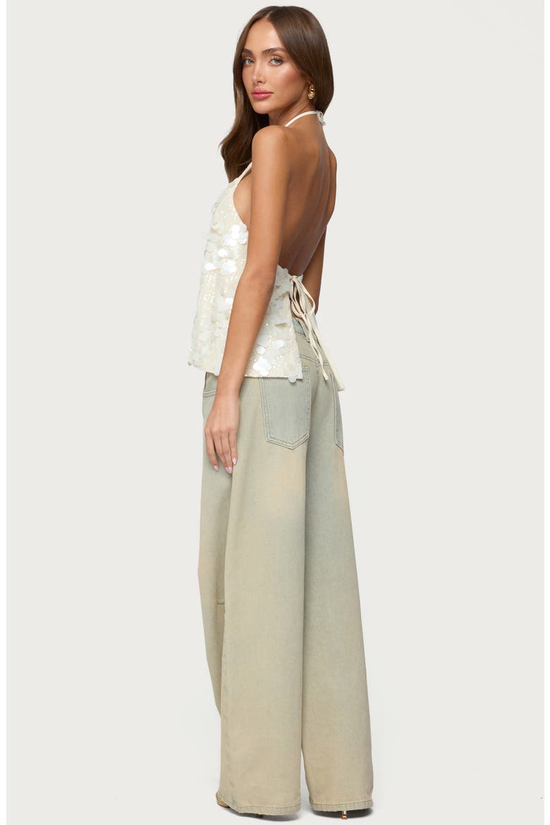 Ellorie Sequin Open Back Halter Top, Alternate, color, CREAM