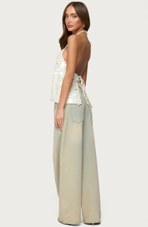 Edikted Ellorie Backless Sequin Halter Top In White