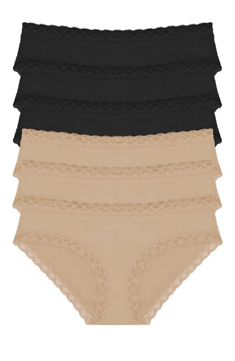 Natori Bliss Supima Cotton Girl Brief 6-Pack, Main, color, Black/Blck/Blck/Cafe/Cafe/Cafe