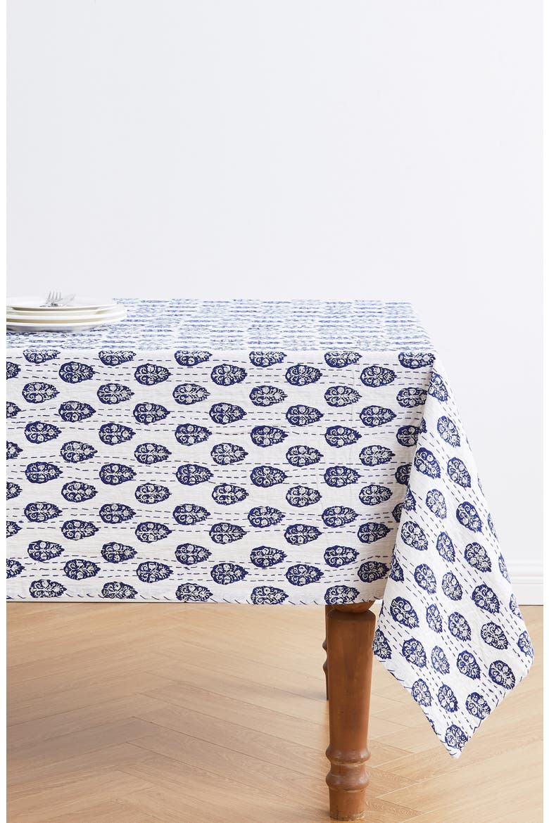 Floral Paisley Kantha Cotton Throw Blanket, Alternate, color, INDIGO