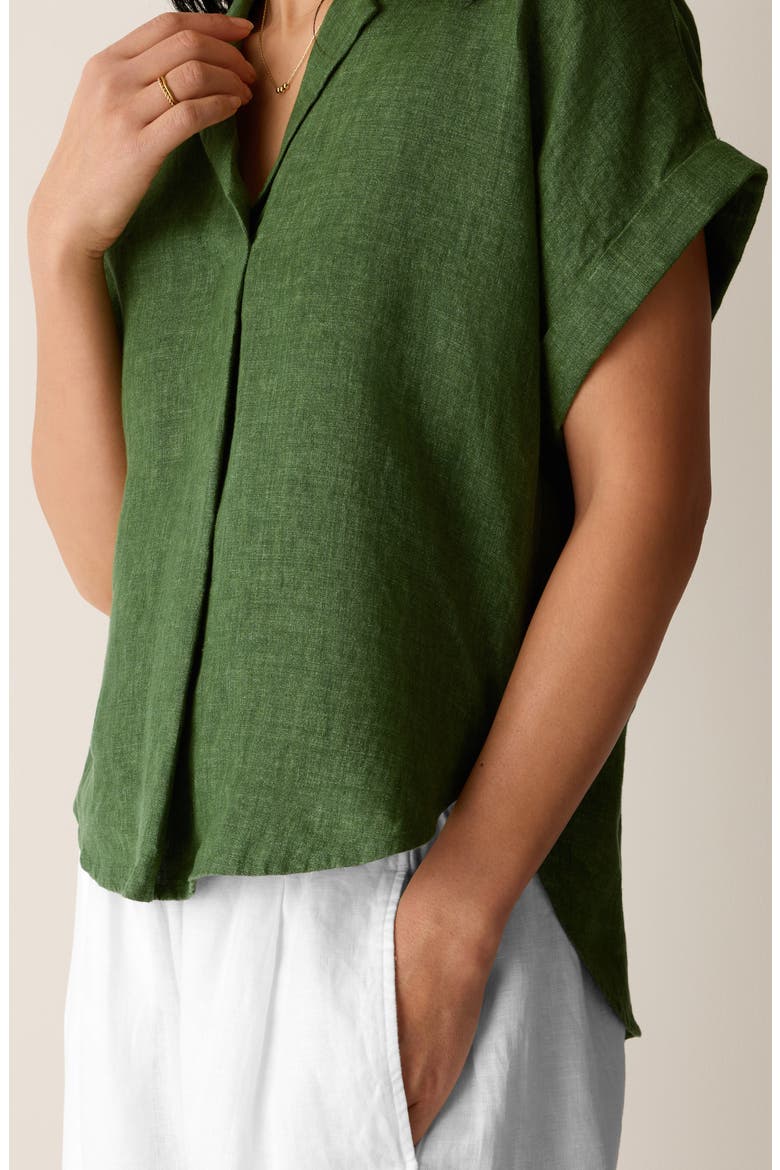 Notch Collar Organic Linen Top, Alternate, color, FIELD