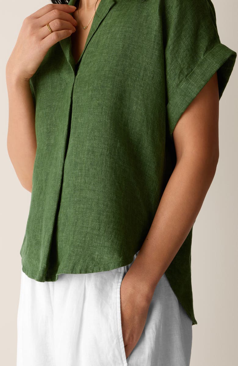 Eileen Fisher Notch Collar Organic Linen Top, Alternate, color, Field