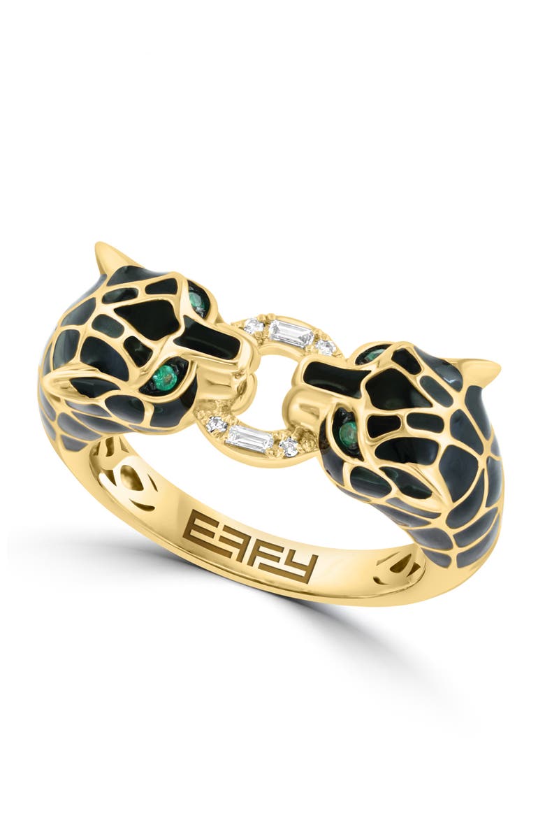 14K Yellow Gold Black Enamel Panther Ring, Main, color, 14K Gold