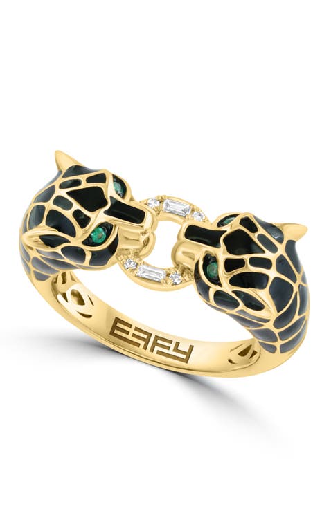 14K Yellow Gold Diamond Natural Emerald Ring