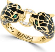 EFFY 14K Yellow Gold Black Enamel Panther Ring