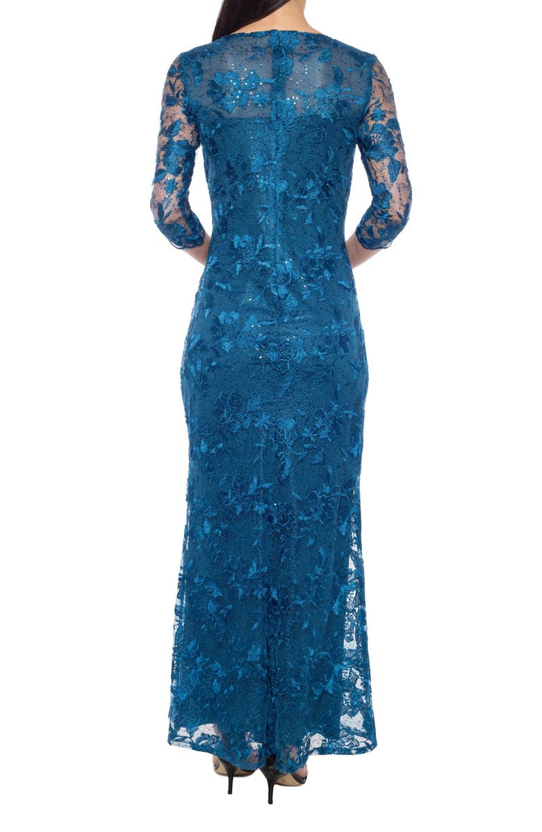 Marina Floral Embroidered Mesh Gown, Alternate, color, Teal