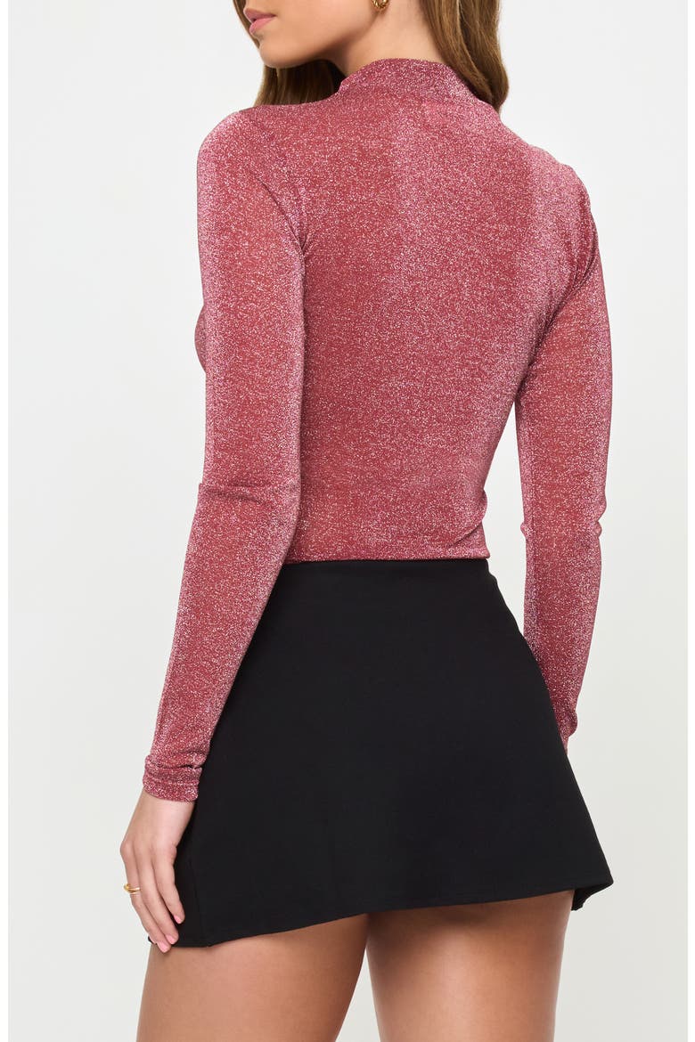 Shimmer Mock Neck Long Sleeve Mesh Top, Alternate, color, SANGRIA