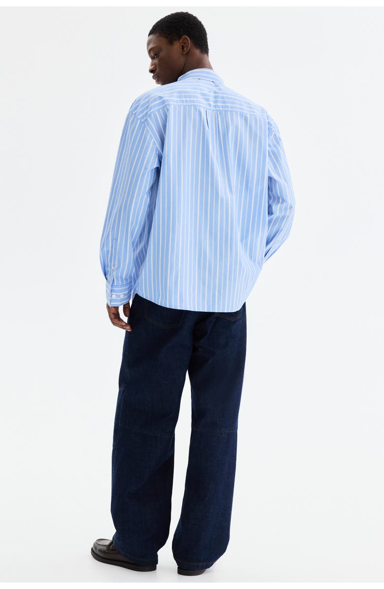 H&M Relaxed Fit Poplin Shirt, Alternate, color, Light Blue/Striped