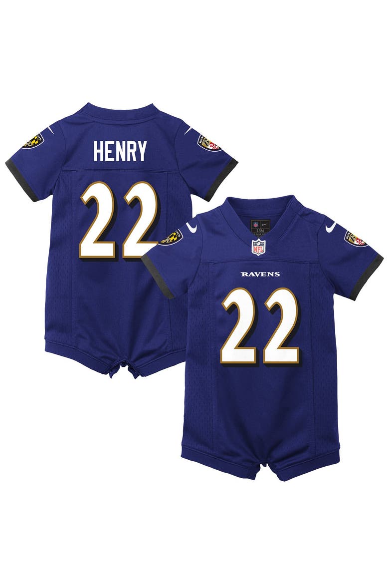 Newborn Nike Derrick Henry Purple Baltimore Ravens Romper Game Jersey, Main, color, Purple