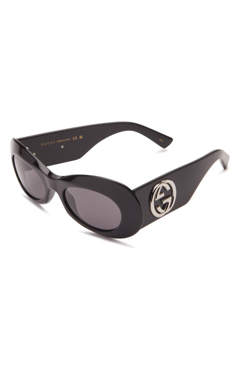 Gucci 52mm Oval Sunglasses, Alternate, color, Black Black Grey