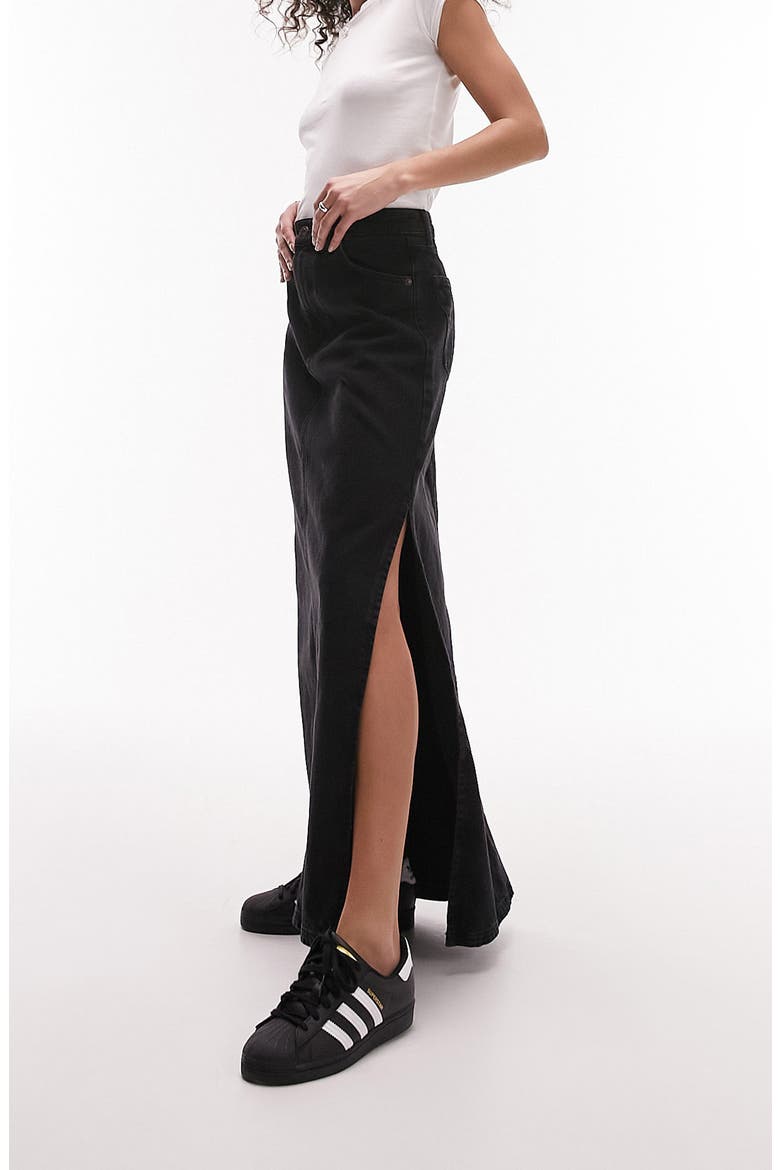 Denim Maxi Skirt, Alternate, color, BLACK